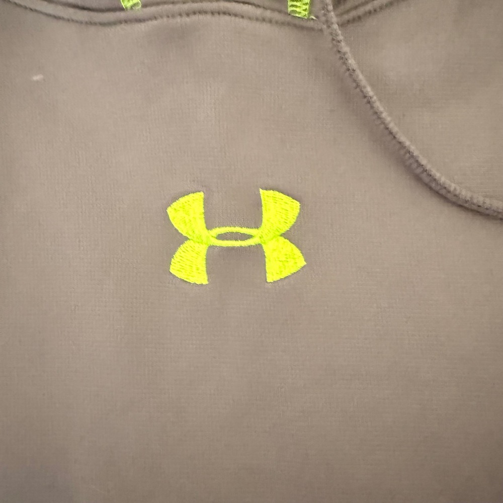 Under Armour Storm Hoodie Mens 2XL Gray Lime Green Pullover Sweatshirt Loose Fit - Picture 4 of 6
